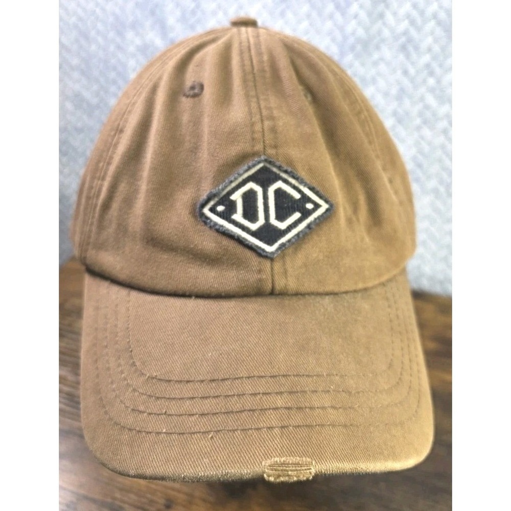 DC Cremieux One Size Hat Tan Embroidered Twill Cotton Distressed Look